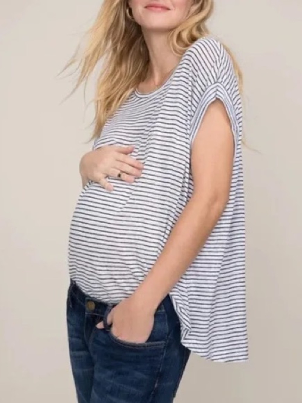 HATCH the linen circle tee 2 striped cuffed sleeves maternity postpartum summer - Picture 8 of 9